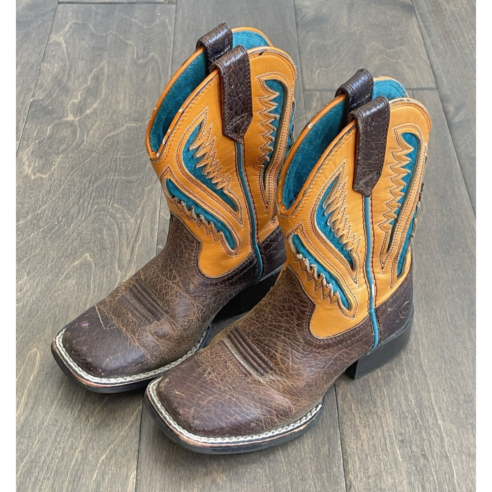 Ariat Kids Boots Size 9.5 Quickdraw Serape Distressed Brown Western Boys Girls